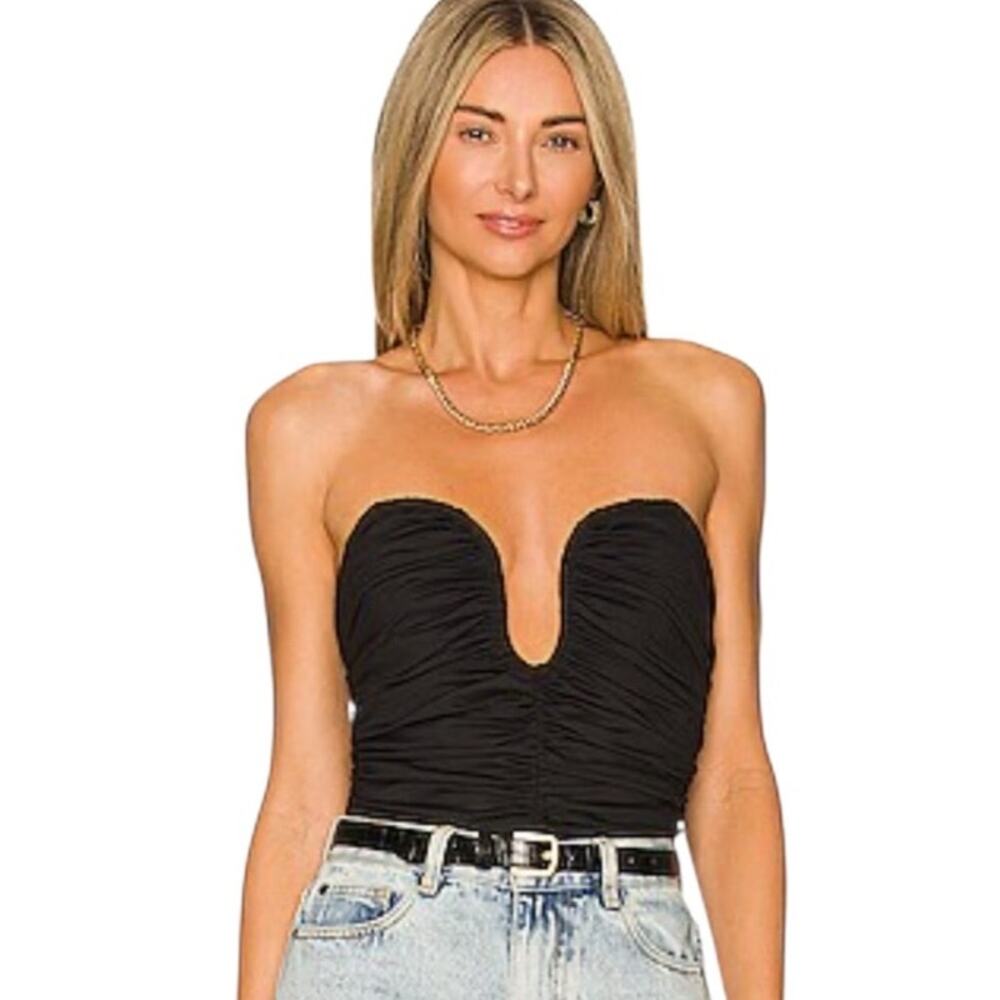 NWOT Bardot x Revolve Tahlia Black Plunge Strapless Ruched Bodysuit Top Size XS